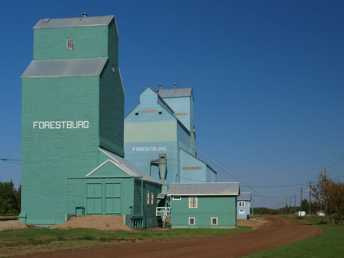 Aerial view of Forestburg, Alberta — agricultural drone services by UAV AG